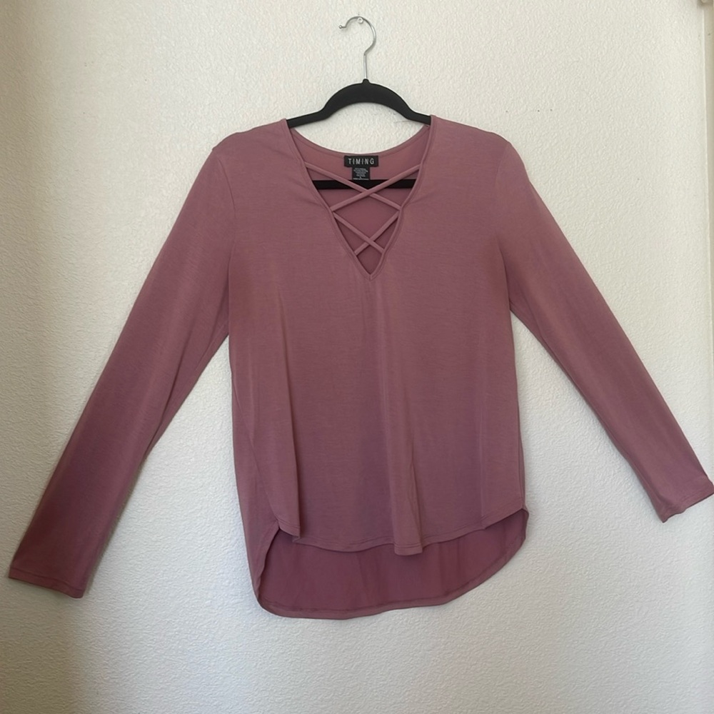 Mauve Long Sleeve Criss Cross Top Size L